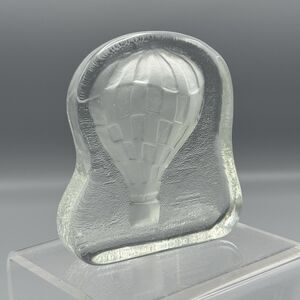 Vtg Reversed Clear Textured Glass Hot Air Balloon Paperweight Figurine 3.75" T